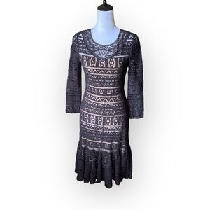 Rebecca Taylor Stained Glass Dress Crochet Lace Black Tan Formal Womens 2